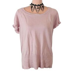 VTG 90s Light Pink Short Ruffle Sleeve Cottagecore Sweater Top Size XL